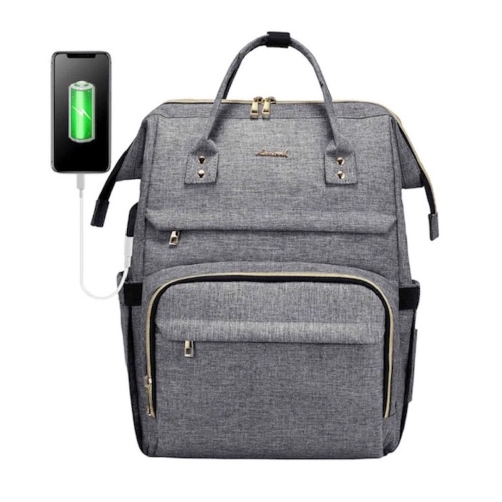 Grey Travel Backpack with USB Charging Port and Spacious Design